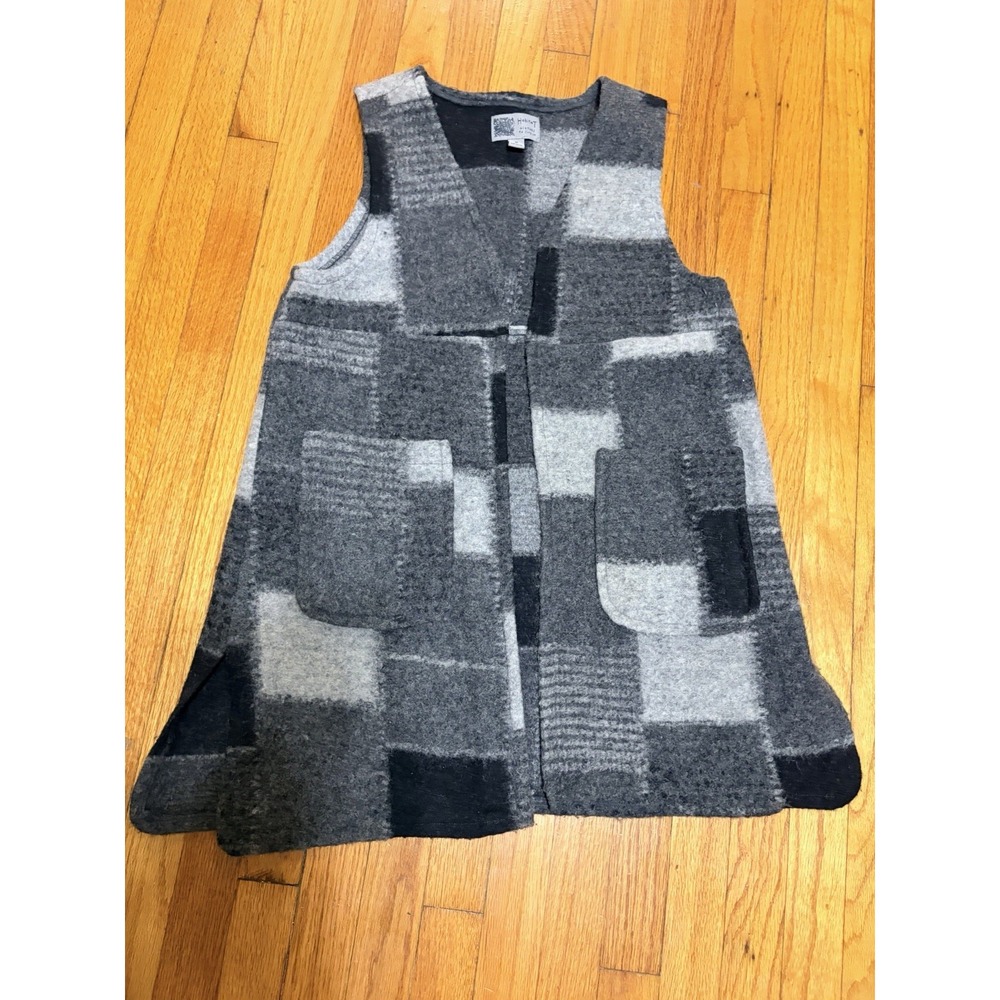 Habitat Clothes To Live In Patchwork Long sleeveless Wool Blend Cardigan Size M